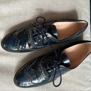 KATE SPADE Navy Blue Pella Brogue Vero Cuoio Oxford Derby Shoes Size 7.5